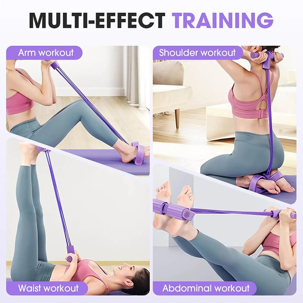 4-Tube Pedal Tensioner Multi-Functional Household Fitness Equipment Yoga Abdominal Strengthening Elastic Band Tension Rope