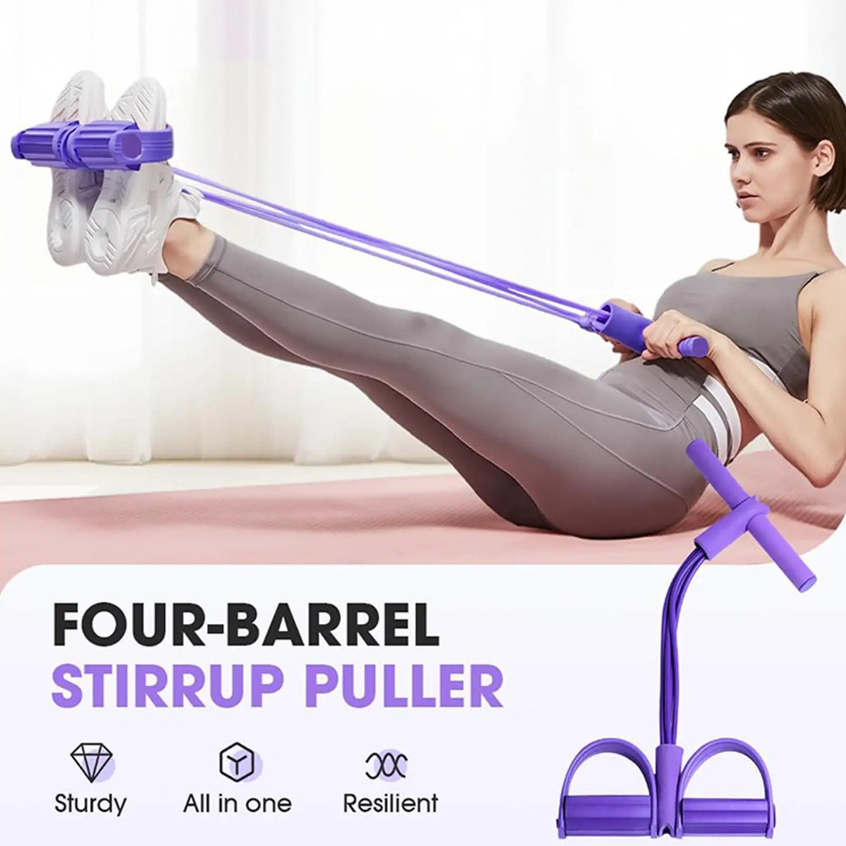4-Tube Pedal Tensioner Multi-Functional Household Fitness Equipment Yoga Abdominal Strengthening Elastic Band Tension Rope